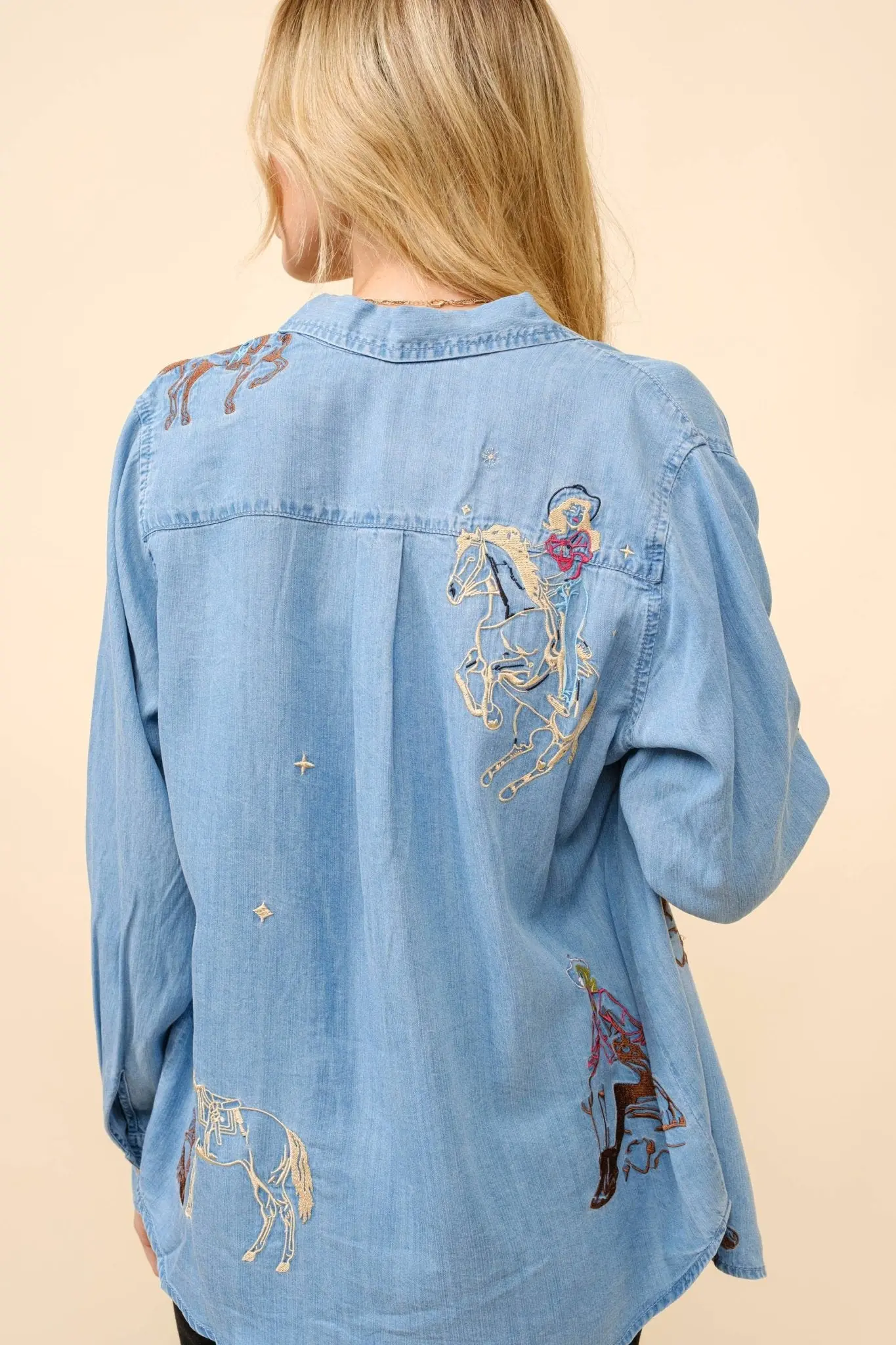 Western Motif Embroidered Tencel Shirt - Image 3