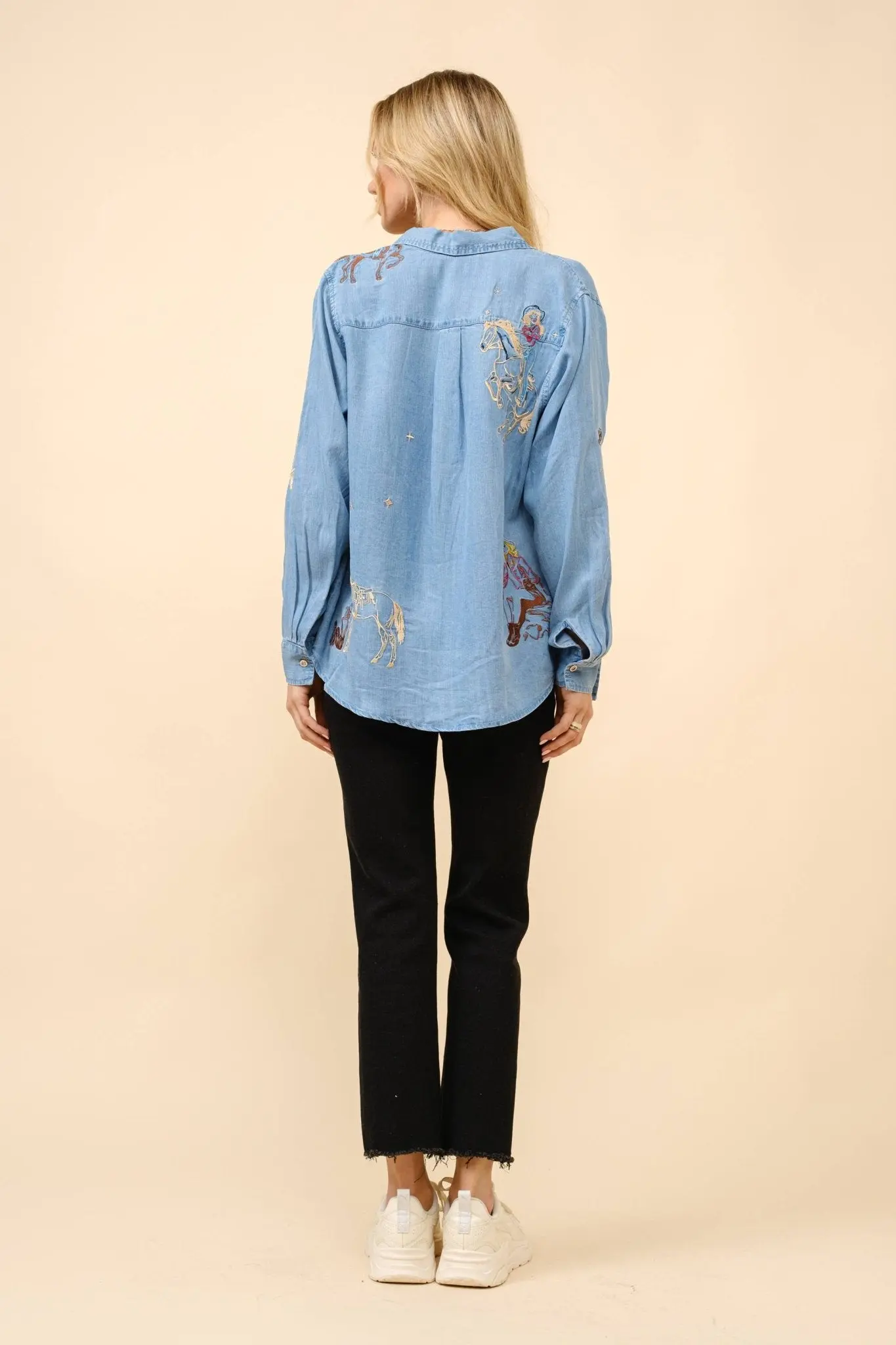 Western Motif Embroidered Tencel Shirt - Image 6