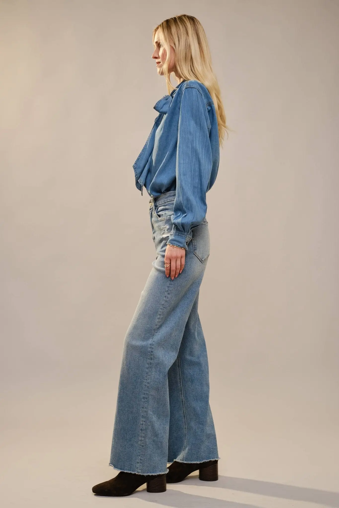 Tie Neck Chambray Blouse - Image 4