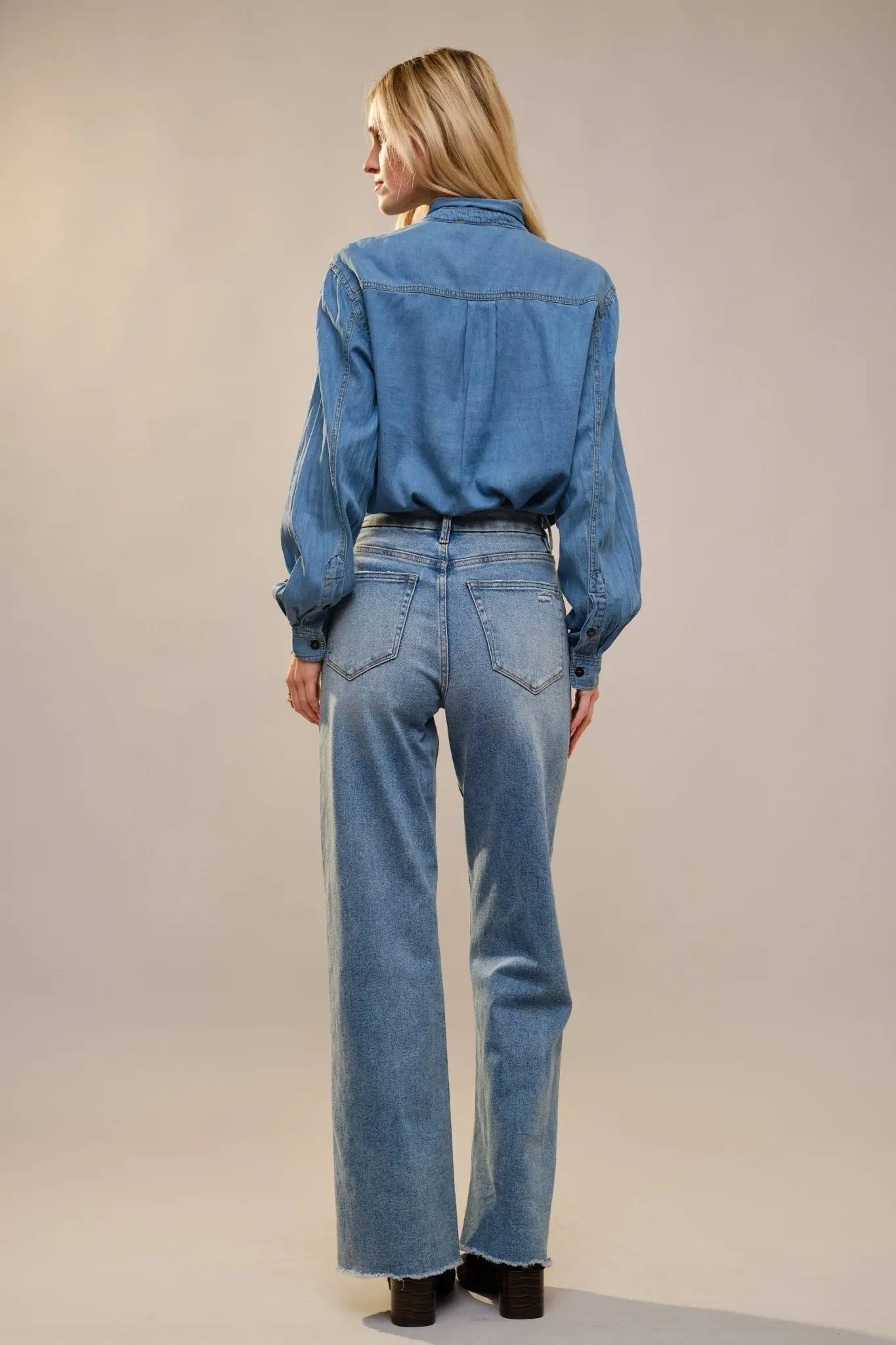 Tie Neck Chambray Blouse - Image 5