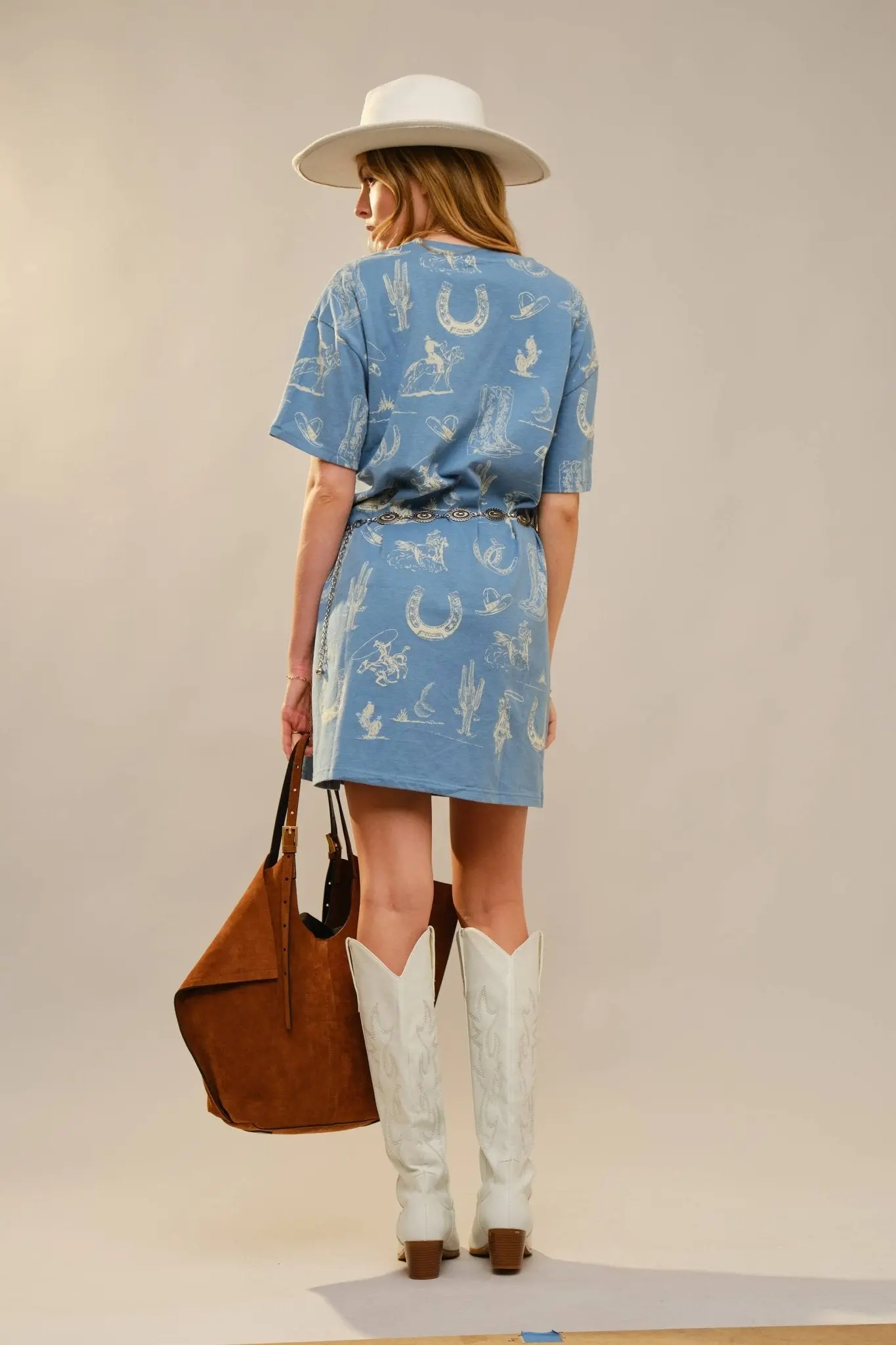 Blue Western Motif Cotton T-Shirt Dress - Image 6