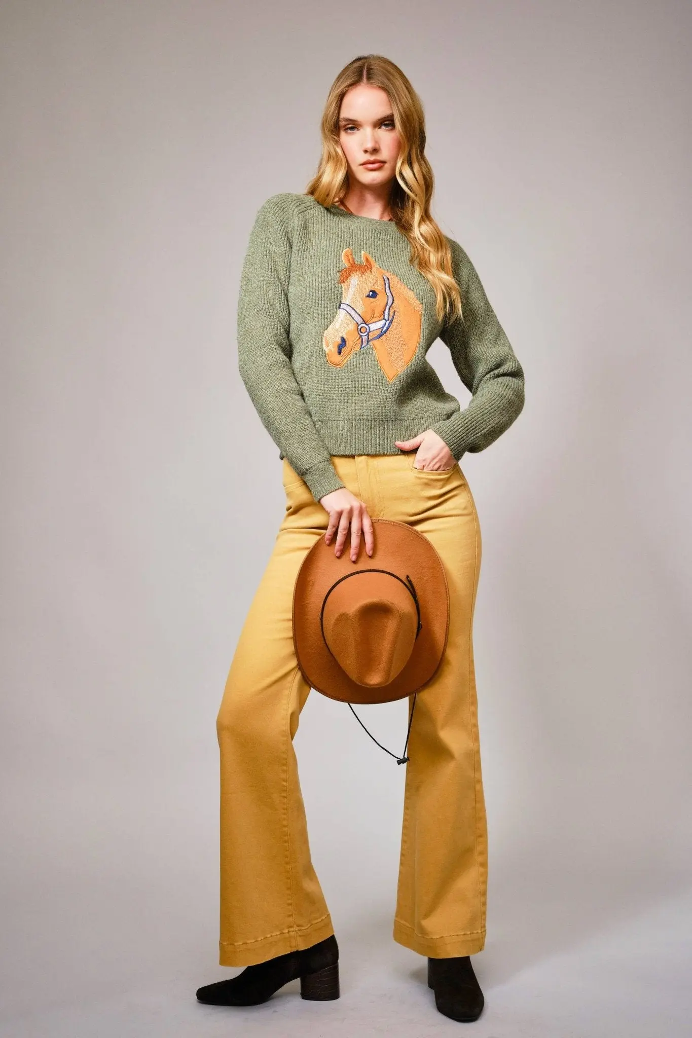 Olive Horse Embroidered Sweater - Image 5