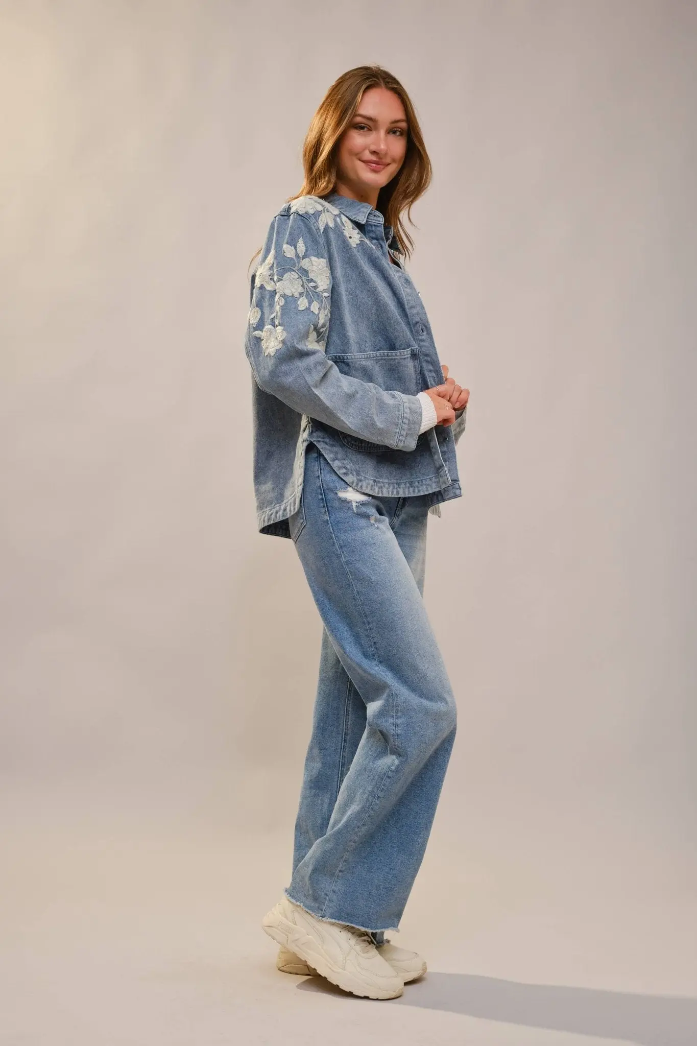 Denim Floral Work Jacket - Image 6