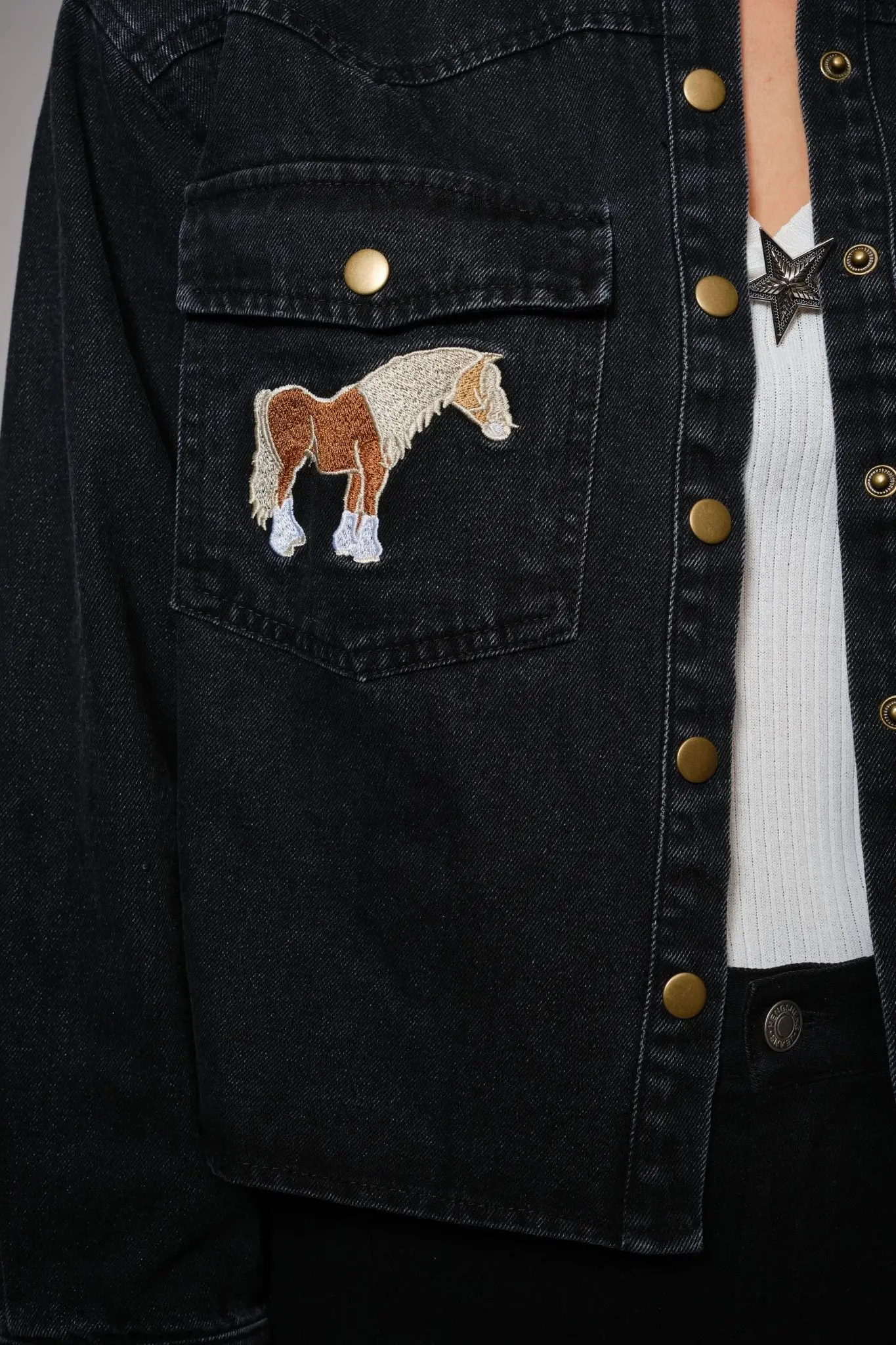 Midnight Mustang Cropped Denim Jacket - Image 3