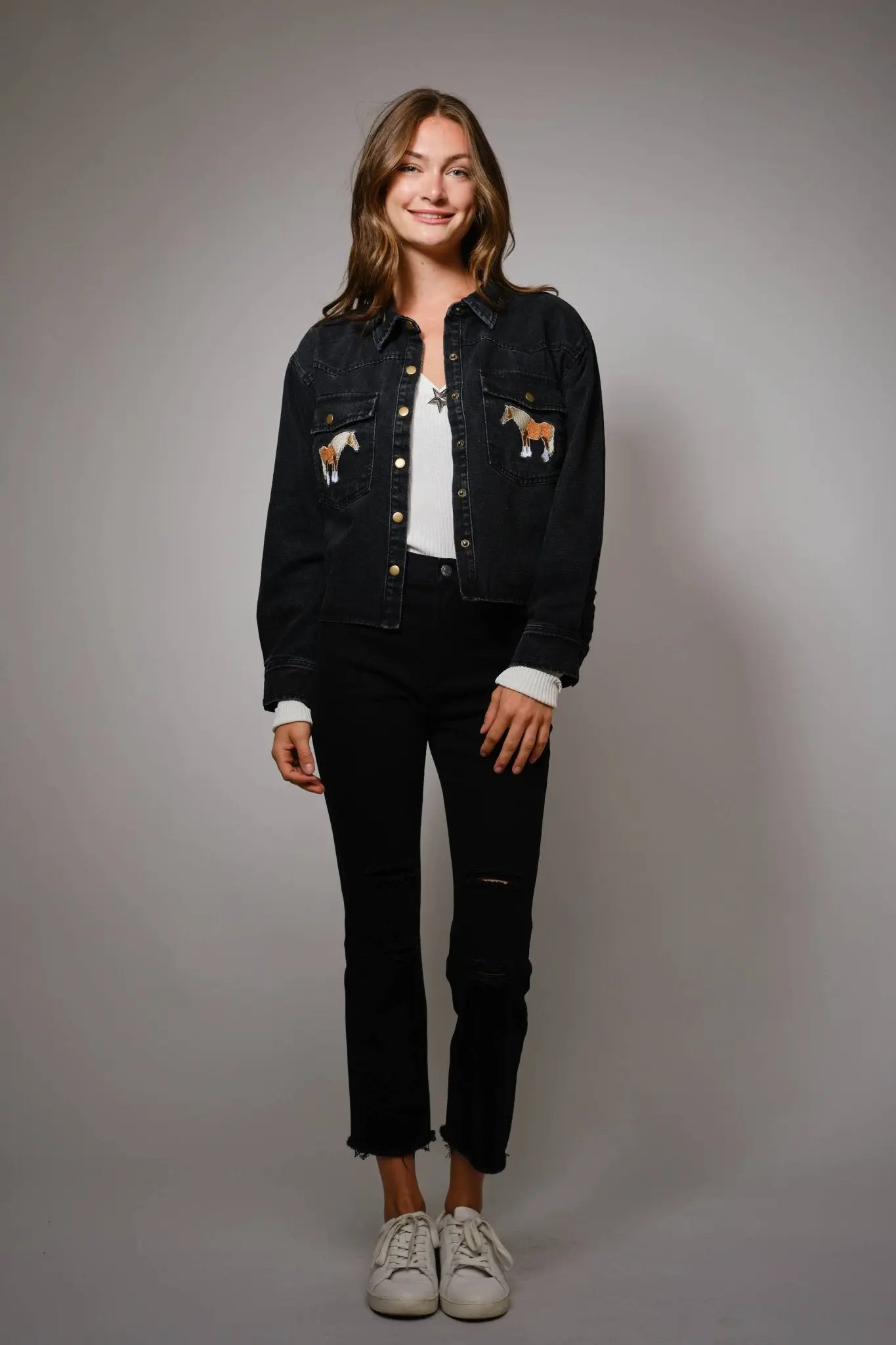 Midnight Mustang Cropped Denim Jacket - Image 4