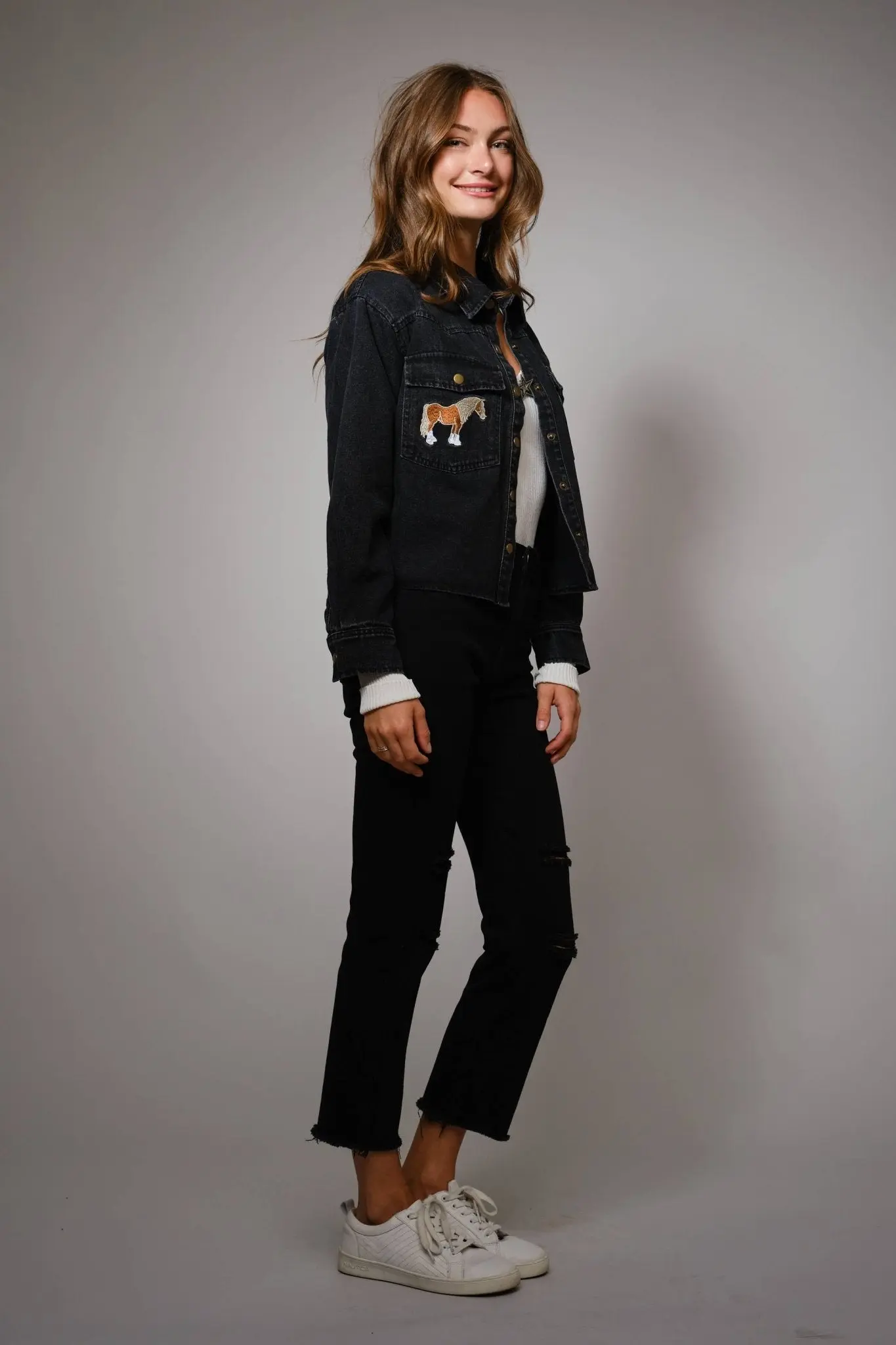 Midnight Mustang Cropped Denim Jacket - Image 5
