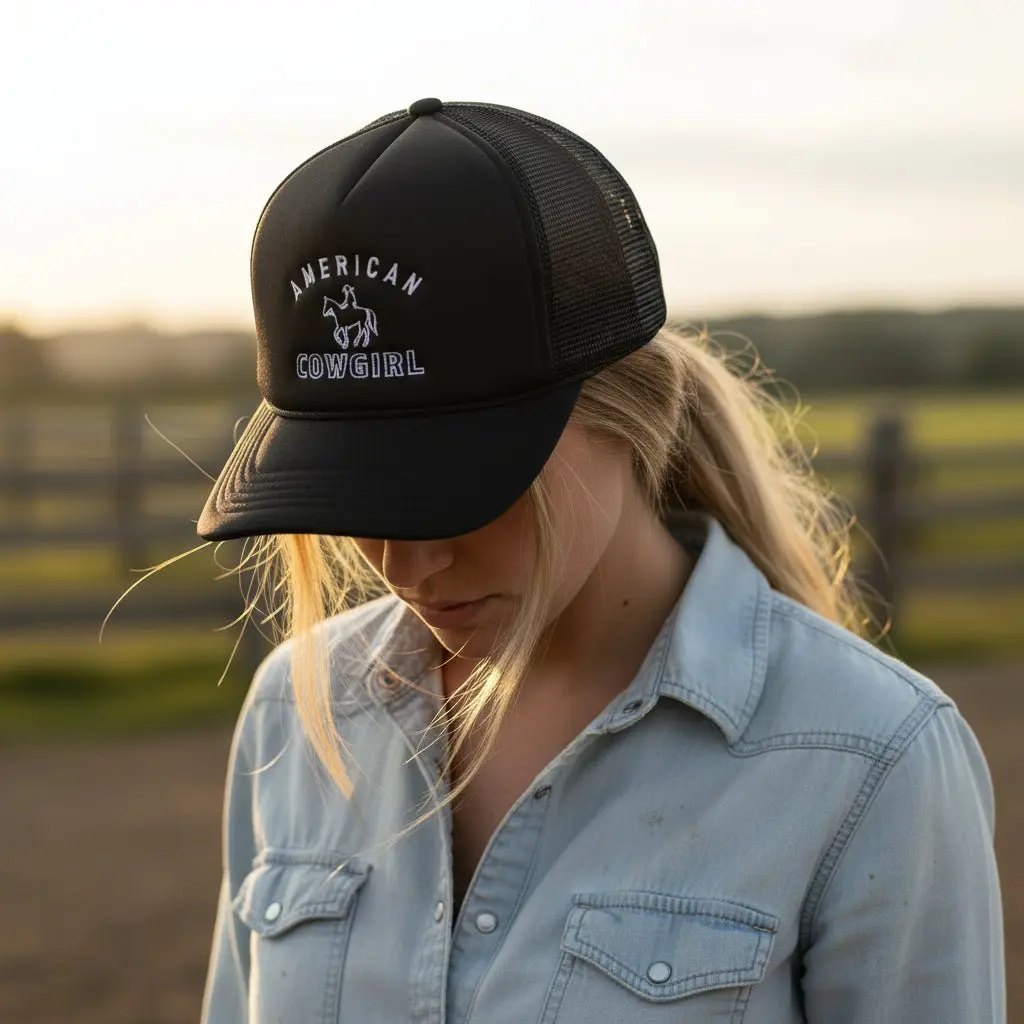 American Cowgirl Trucker Hat (Black) - Image 2