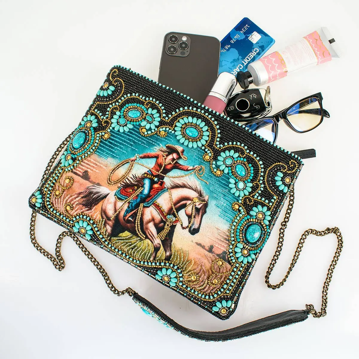 Cowgirl Turquoise Hand-Beaded Handbag - Image 4