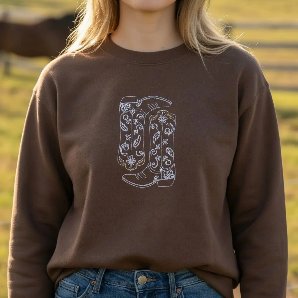 Cowgirl Boots Embroidered Sweatshirt - Image 3