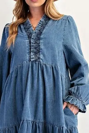 Jenna Denim Smocked Dress - Image 3