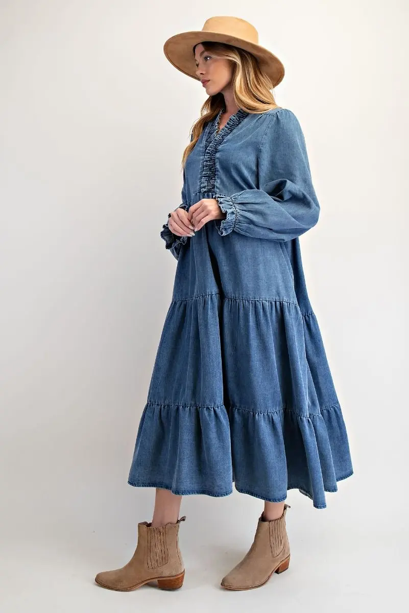 Jenna Denim Smocked Dress - Image 4