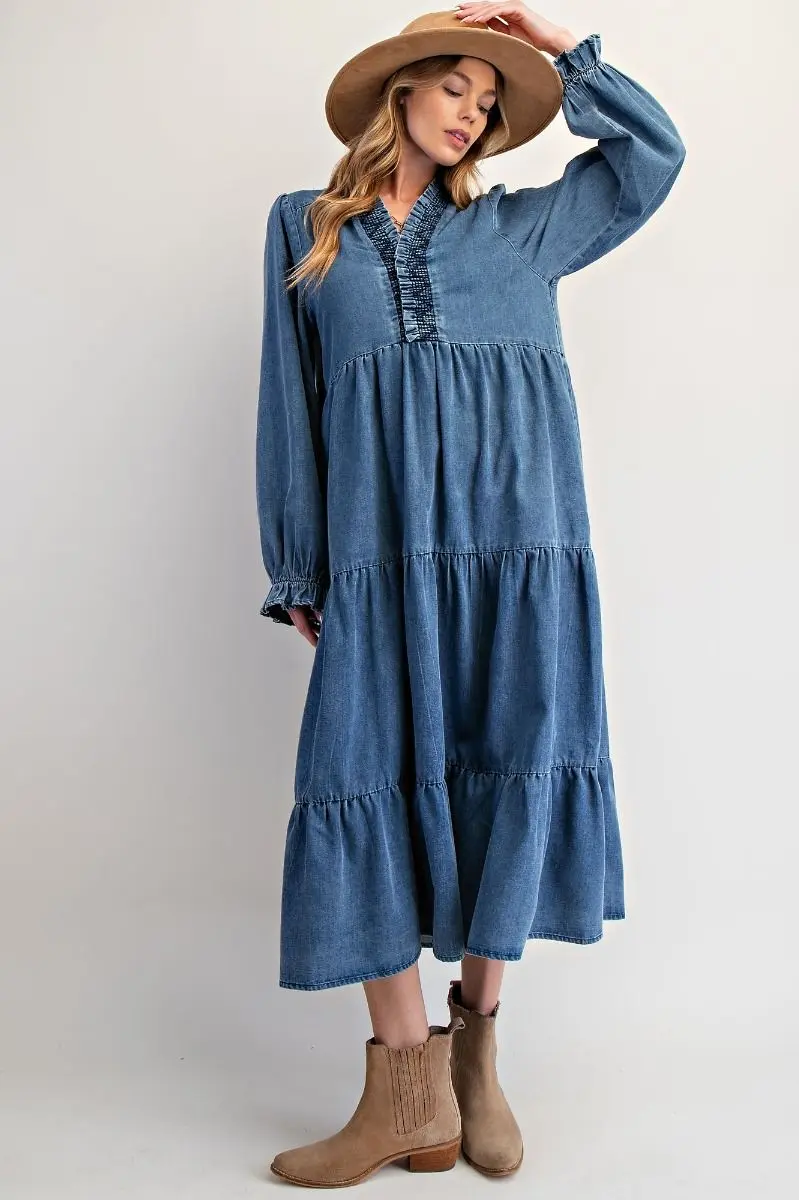Jenna Denim Smocked Dress - Image 5