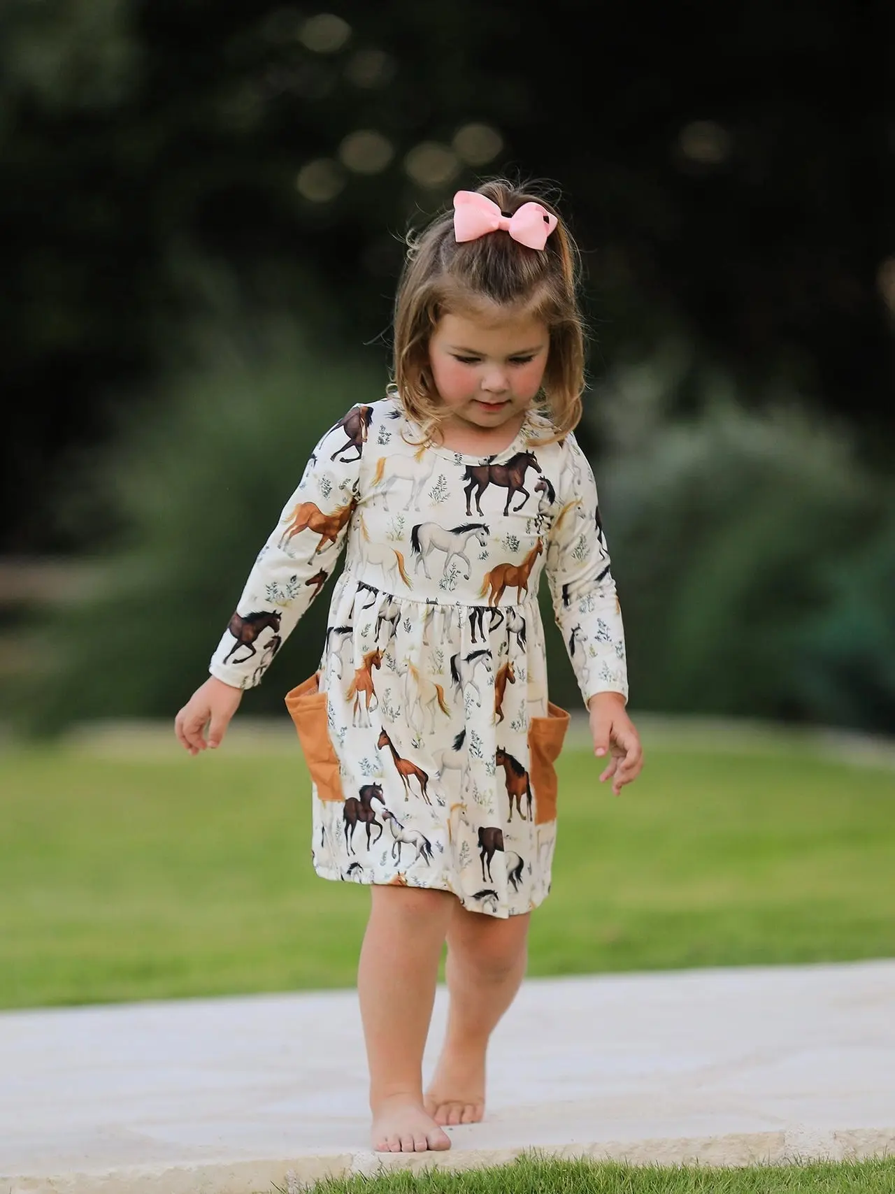 Elegant Horses Girl's Long Sleeve Dress - Image 3