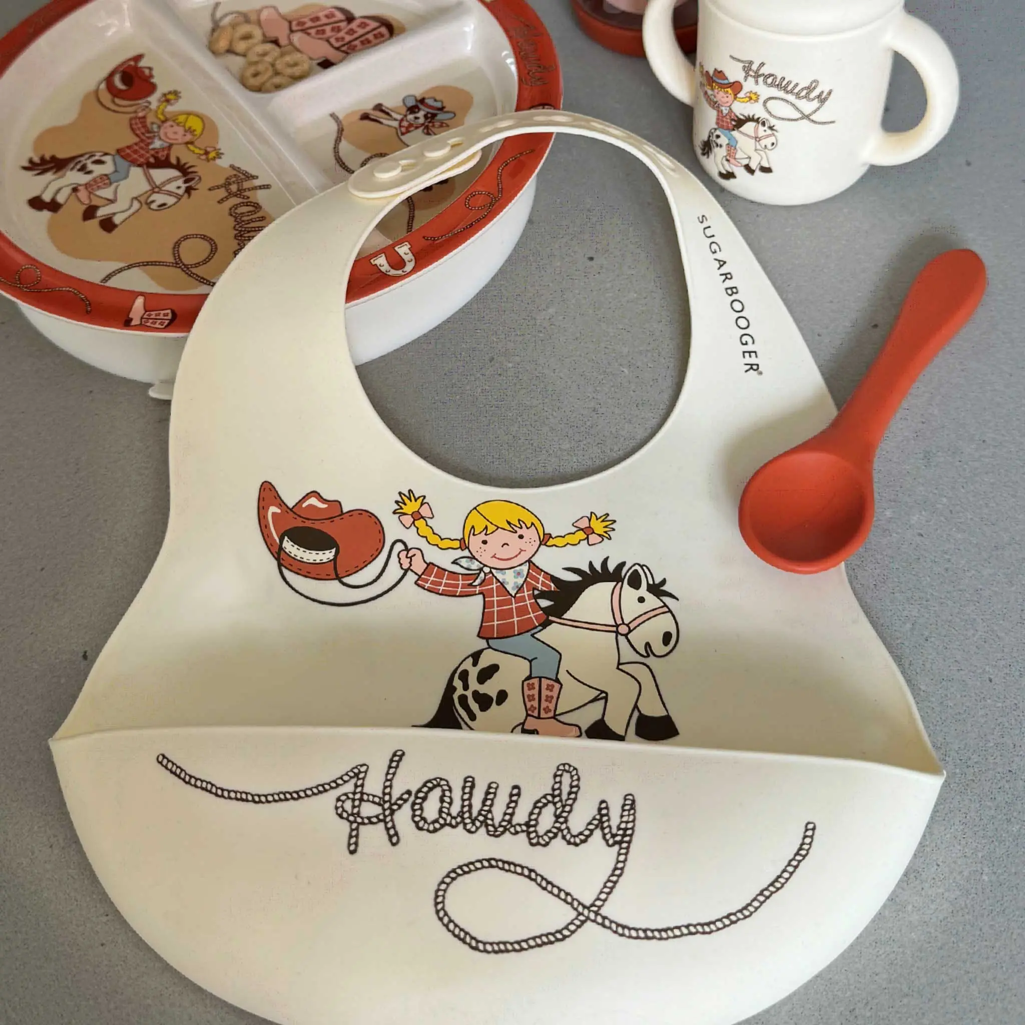Howdy Cowgirl Bib & Spoon Set (Cream) - Image 3