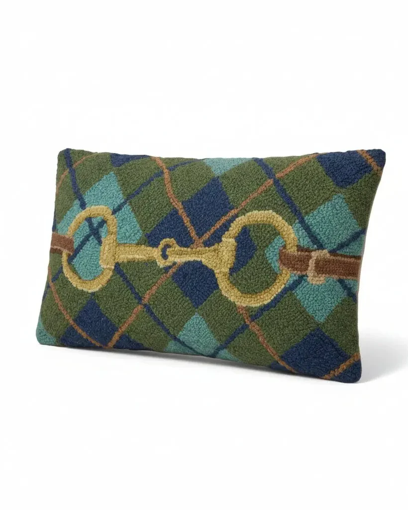 Horse Bit Plaid Wool Pillow