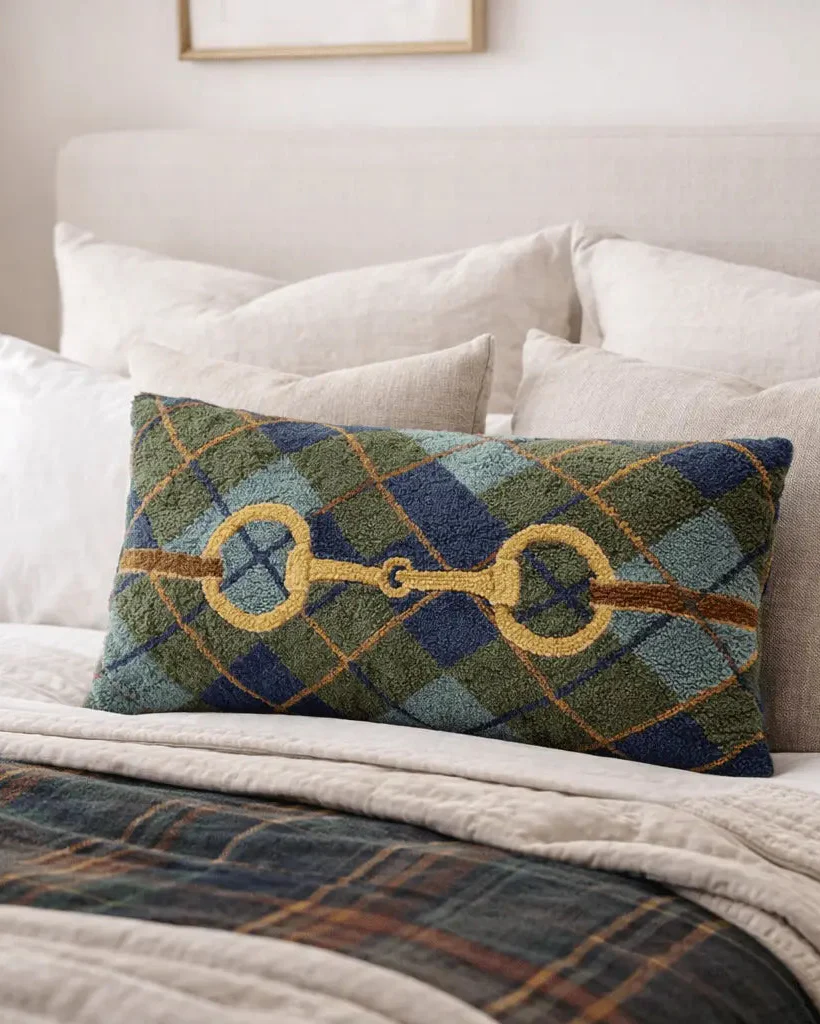 Horse Bit Plaid Wool Pillow - Image 3