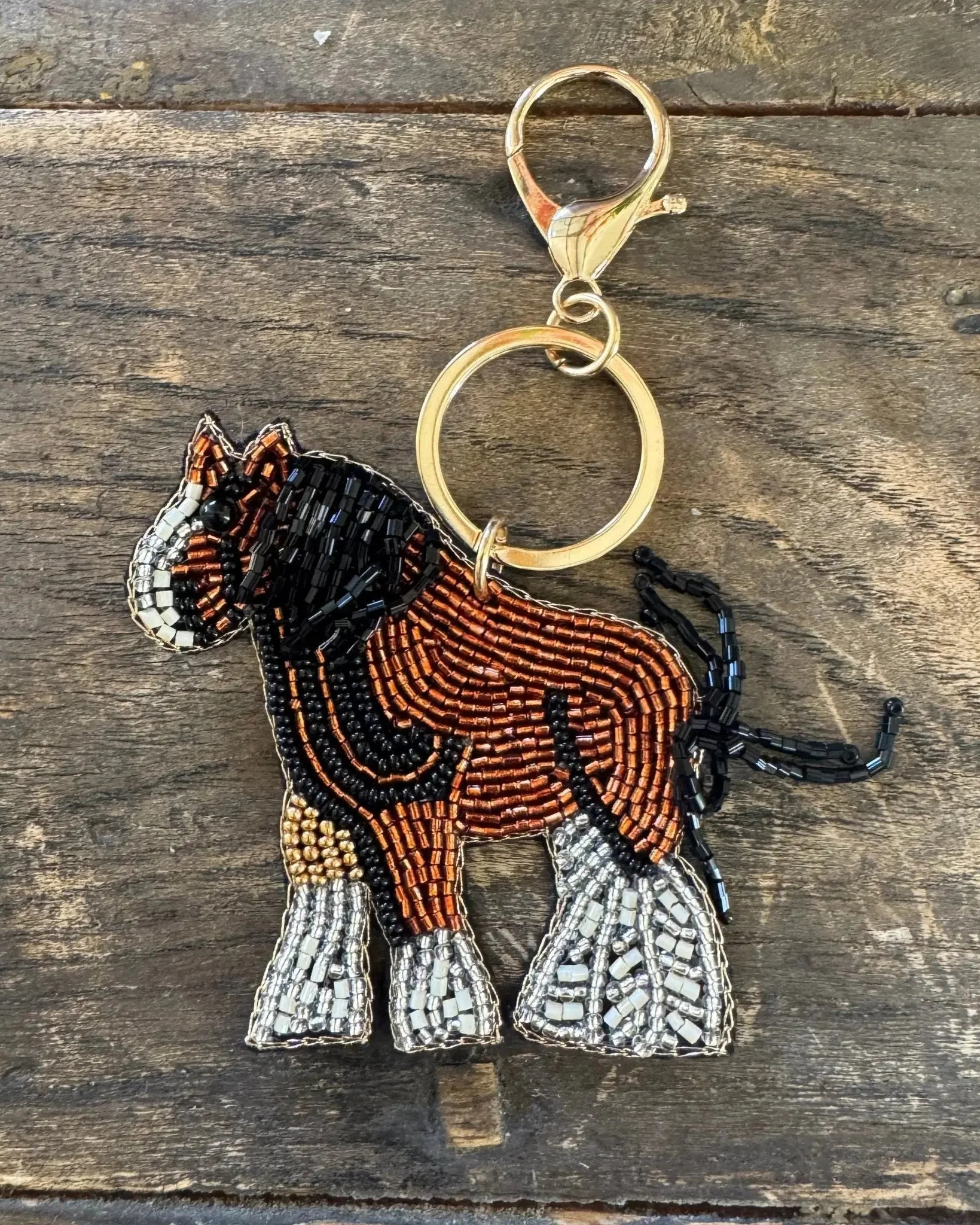 Little Chestnut Horse Hand-Beaded Keychain - Image 3