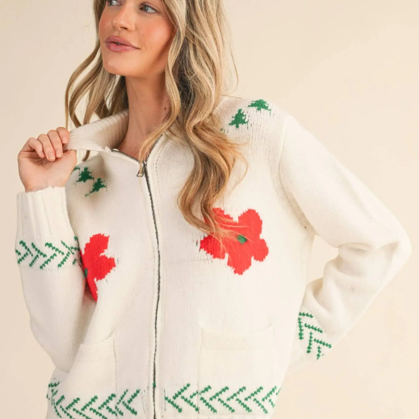 Horse & Poppy Zip Up Cardigan - Image 3
