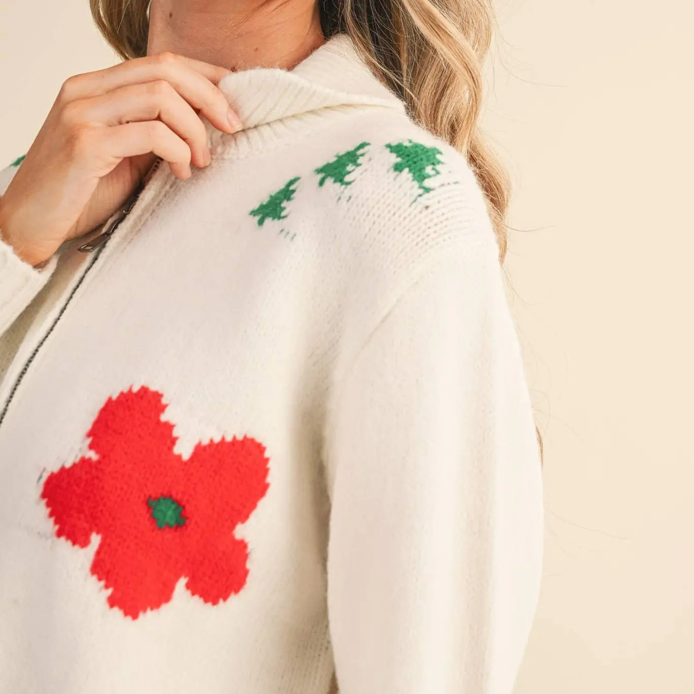 Horse & Poppy Zip Up Cardigan - Image 5