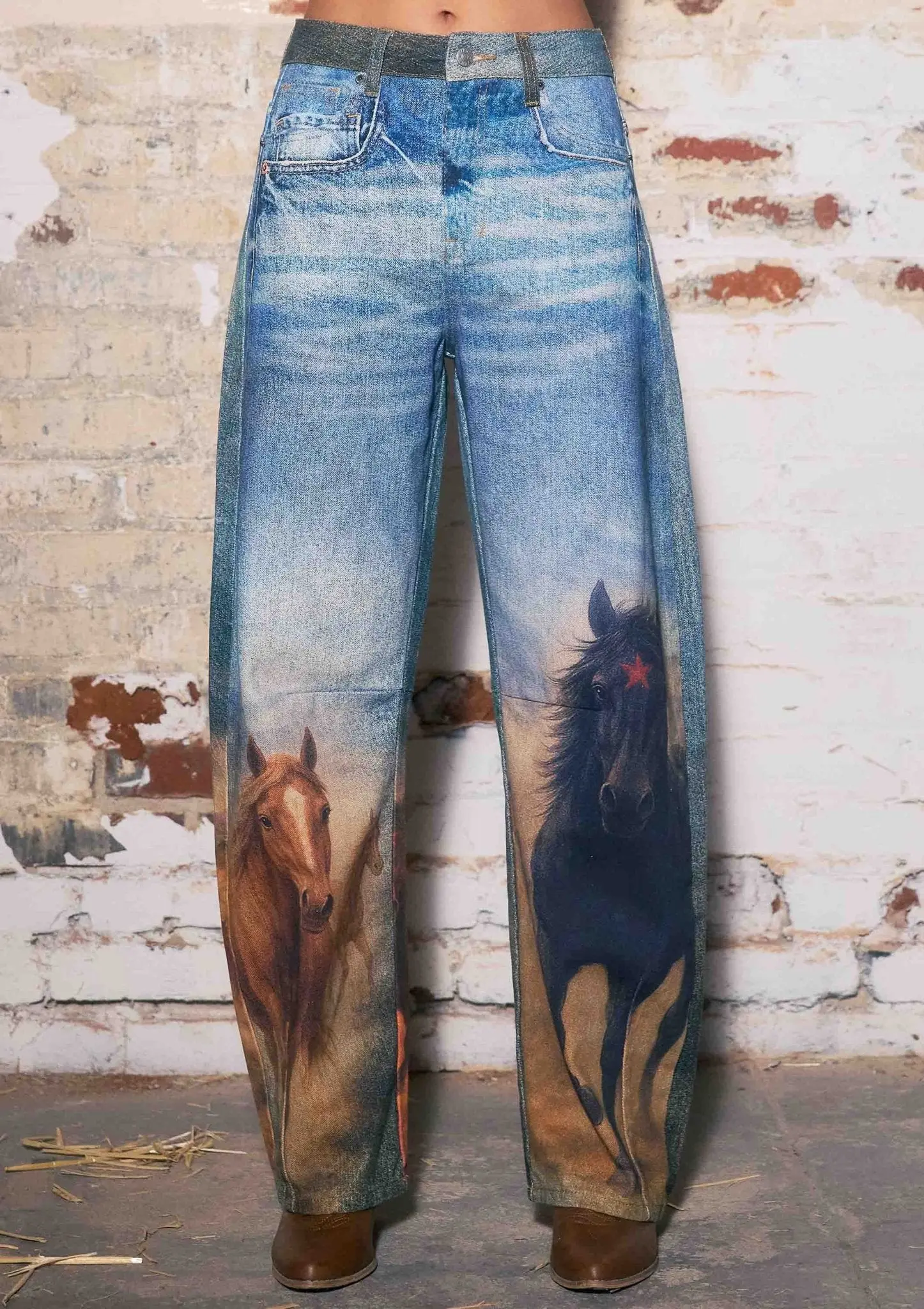 Run Free Horse Print Barrel Jeans