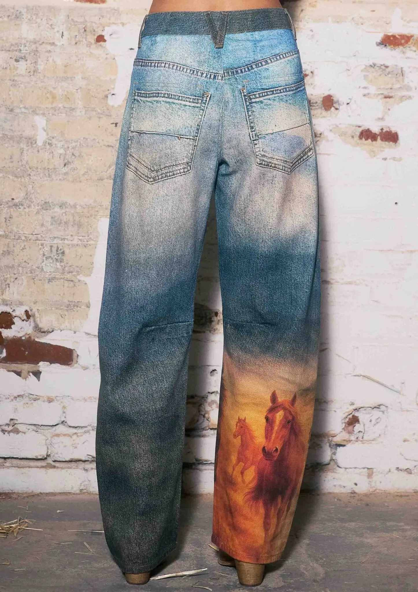 Run Free Horse Print Barrel Jeans - Image 4