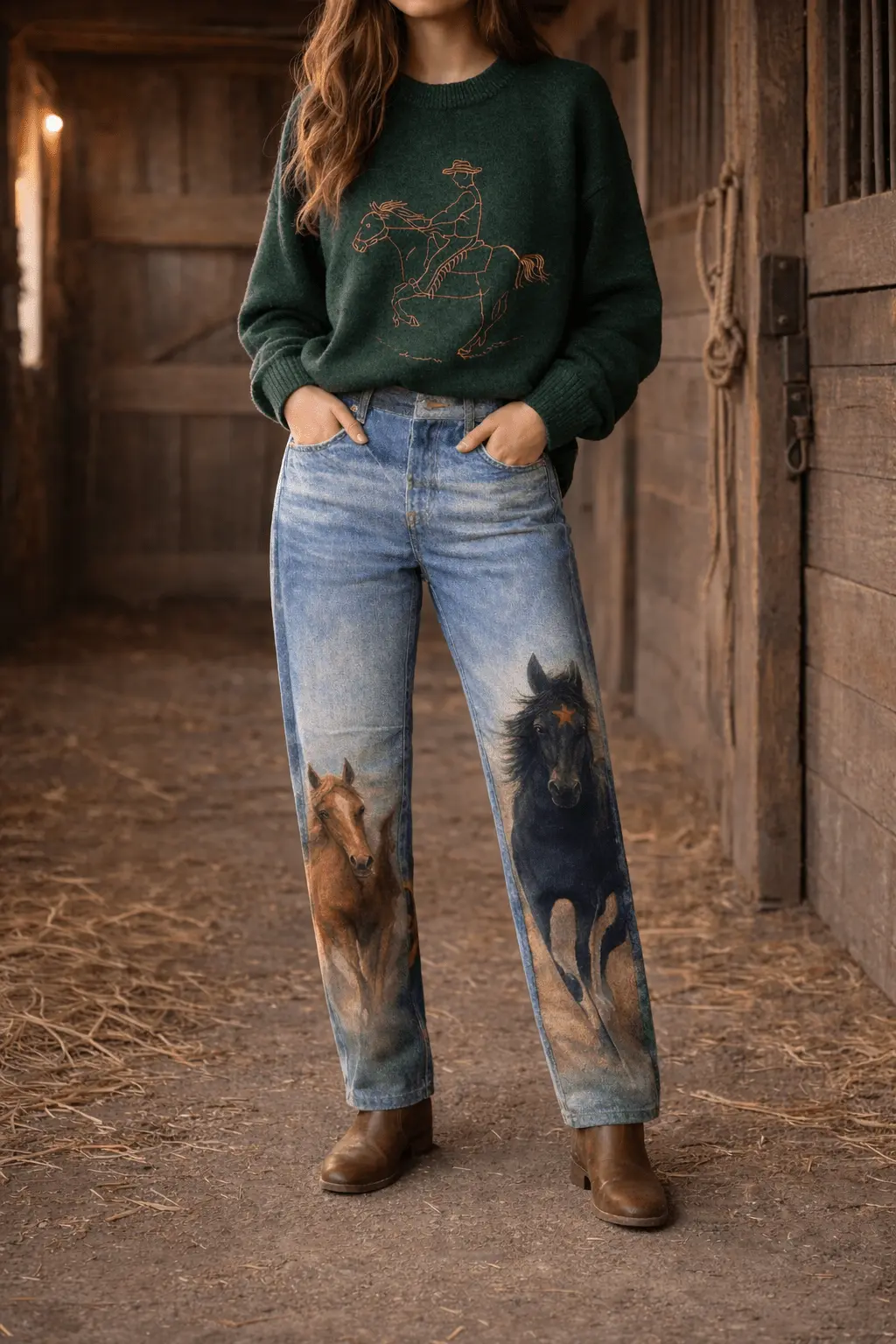 Run Free Horse Print Barrel Jeans - Image 5