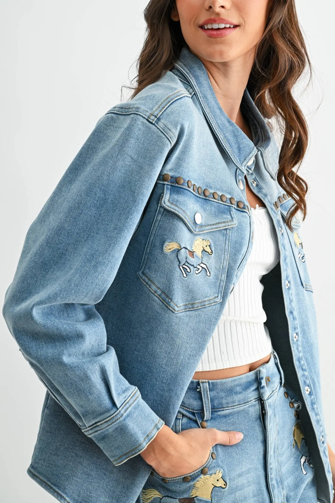Horse Studded Denim Jacket - Image 4
