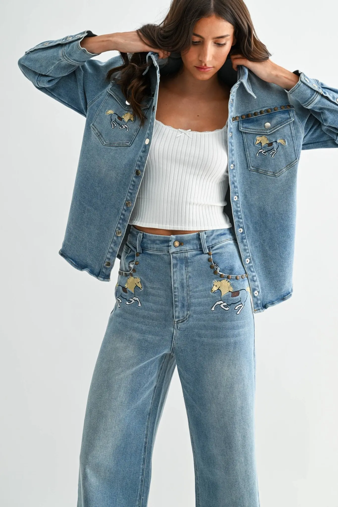 Horse Studded Denim Jacket - Image 7