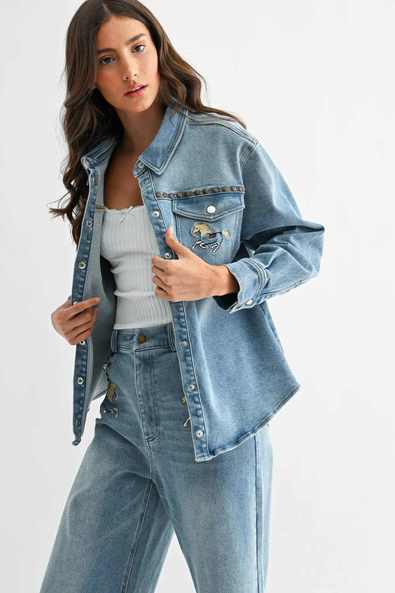 Horse Studded Denim Jacket - Image 8