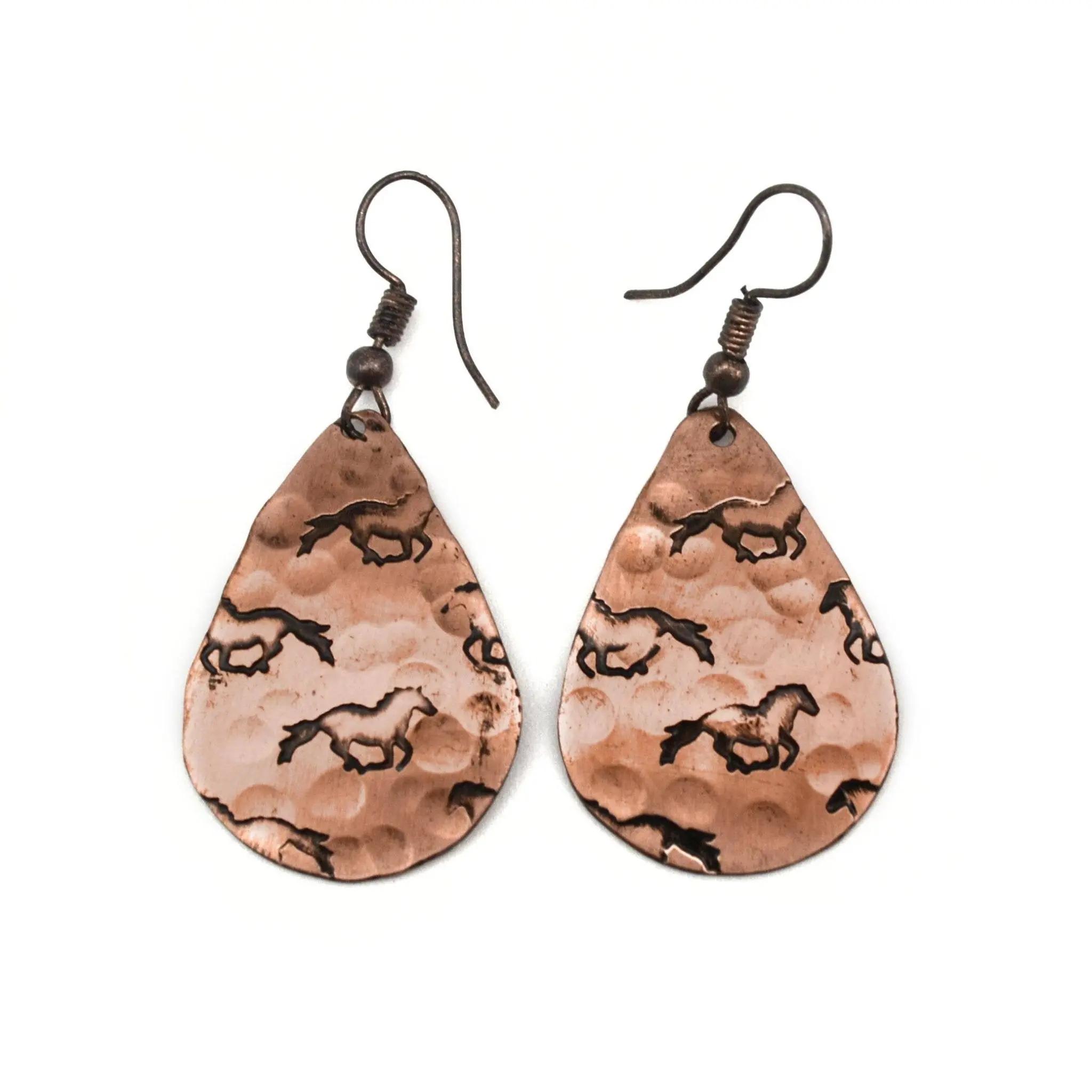 Galloping Horses Copper Engraved Earrings