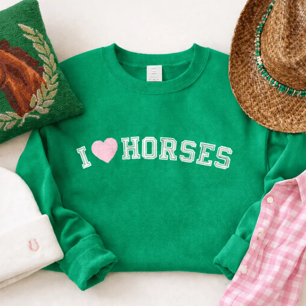 I Love Horses Sweatshirt (Green) - Image 3