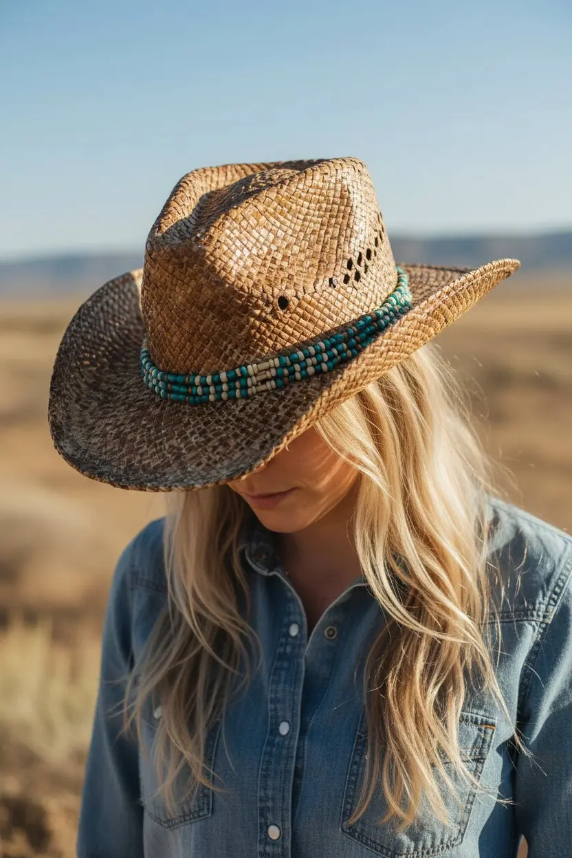 Turquoise Beaded Cowgirl Hat - Image 2