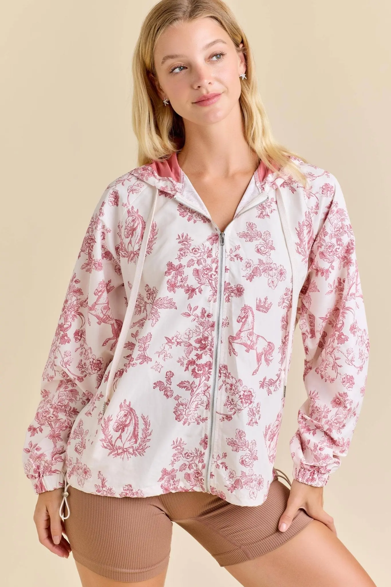 Pink Toile Horse Windbreaker Jacket - Image 3