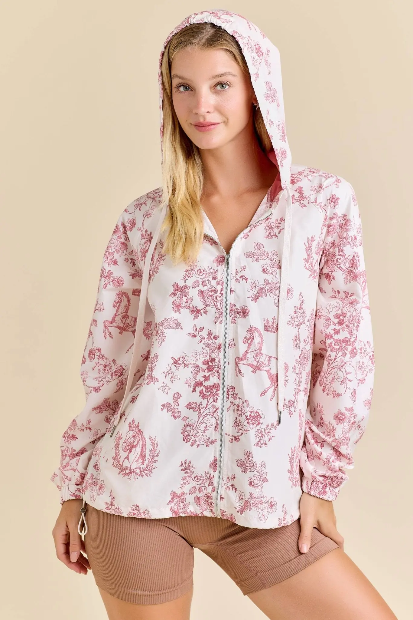 Pink Toile Horse Windbreaker Jacket - Image 4