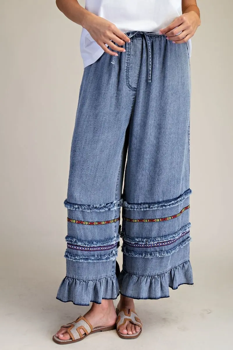 Ruffle Bottom Western Chambray Pants - Image 3