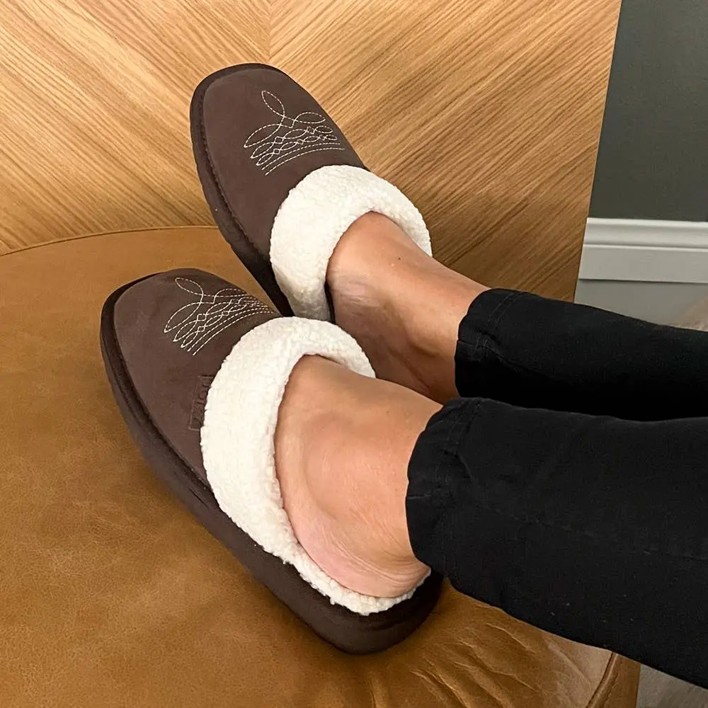 Western Boot Stitch Slippers (Dark Brown) - Image 6