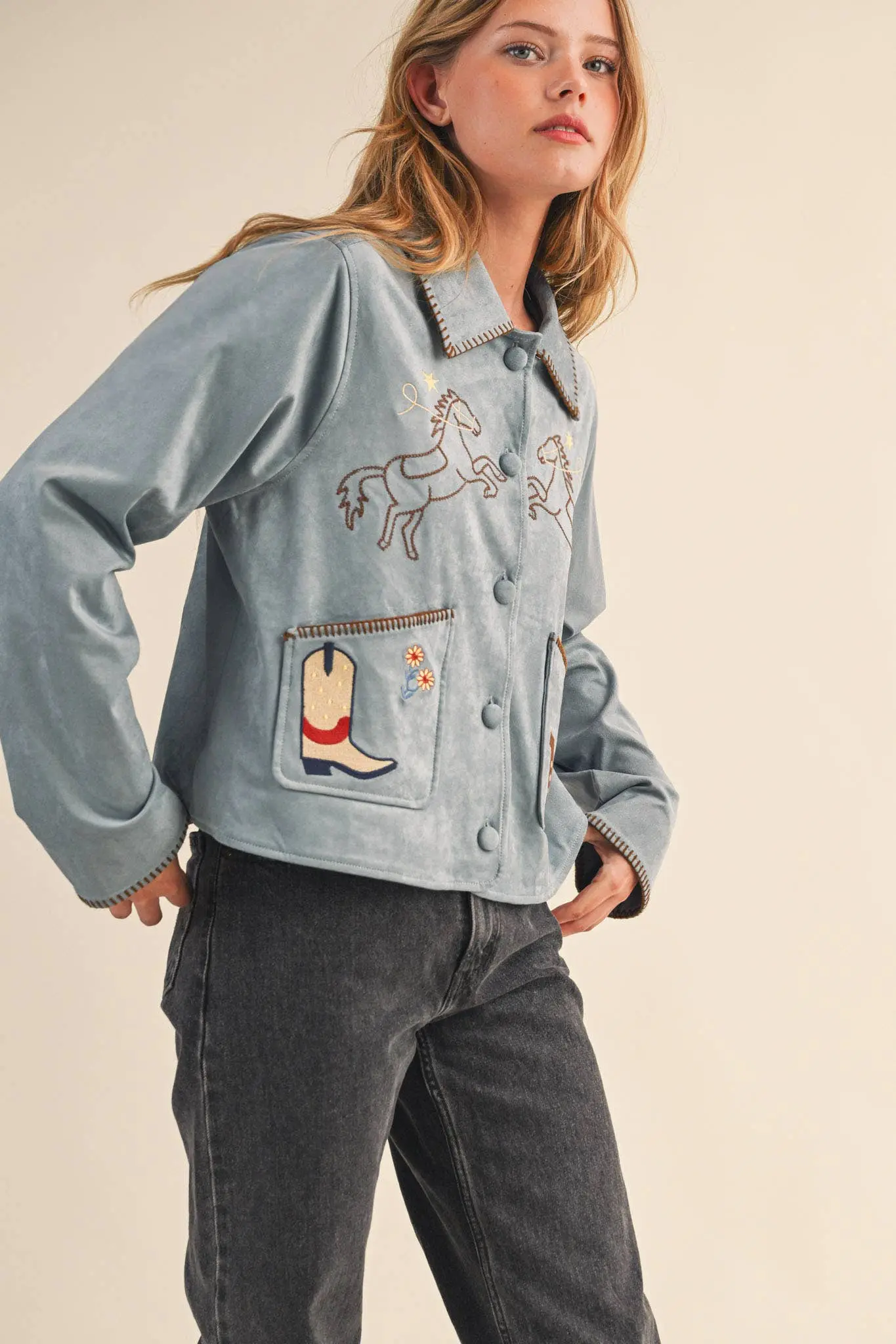 Cowgirl Embroidered Suede Jacket - Image 3