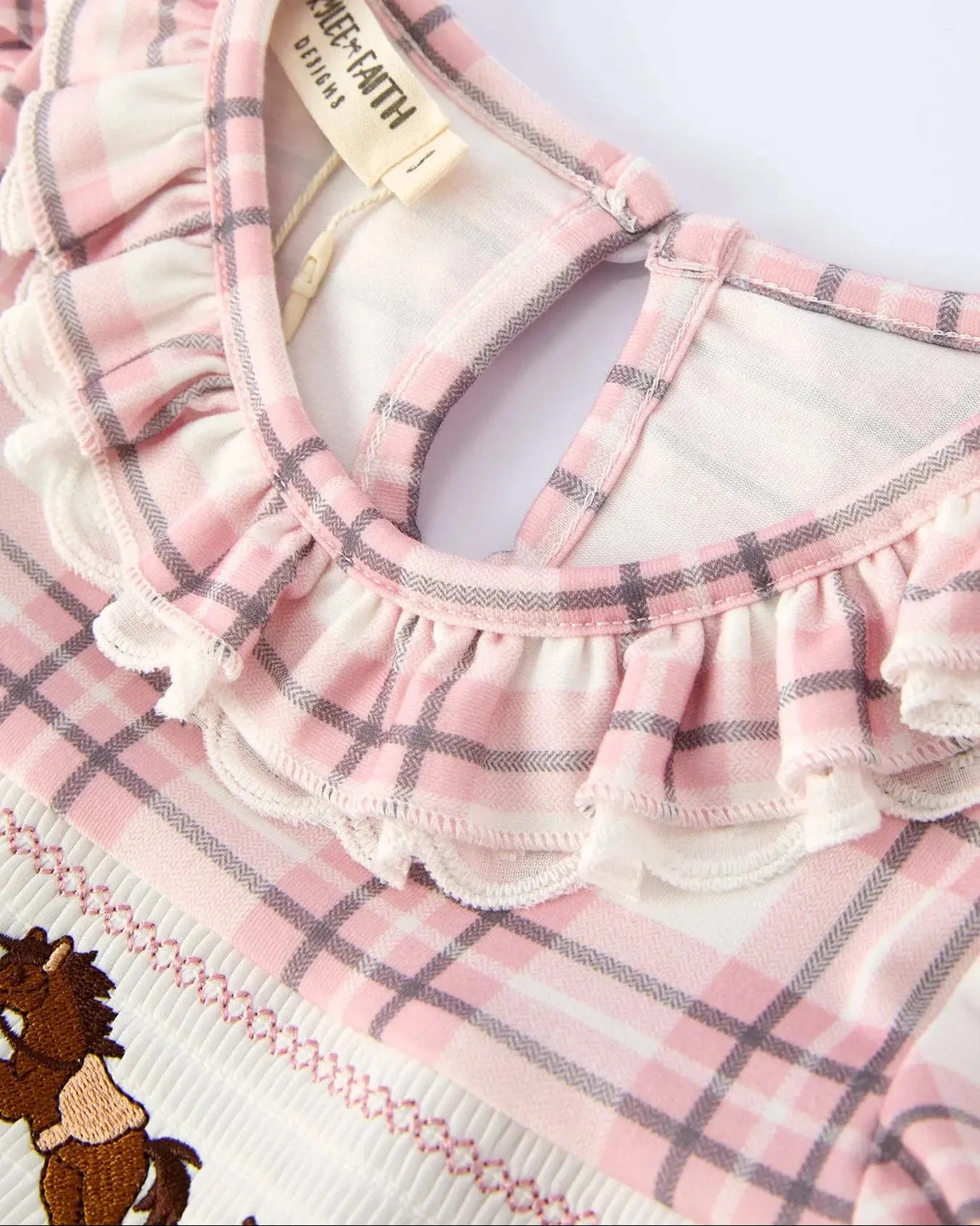 Plaid Horse Smocked Girls Dress - Image 3