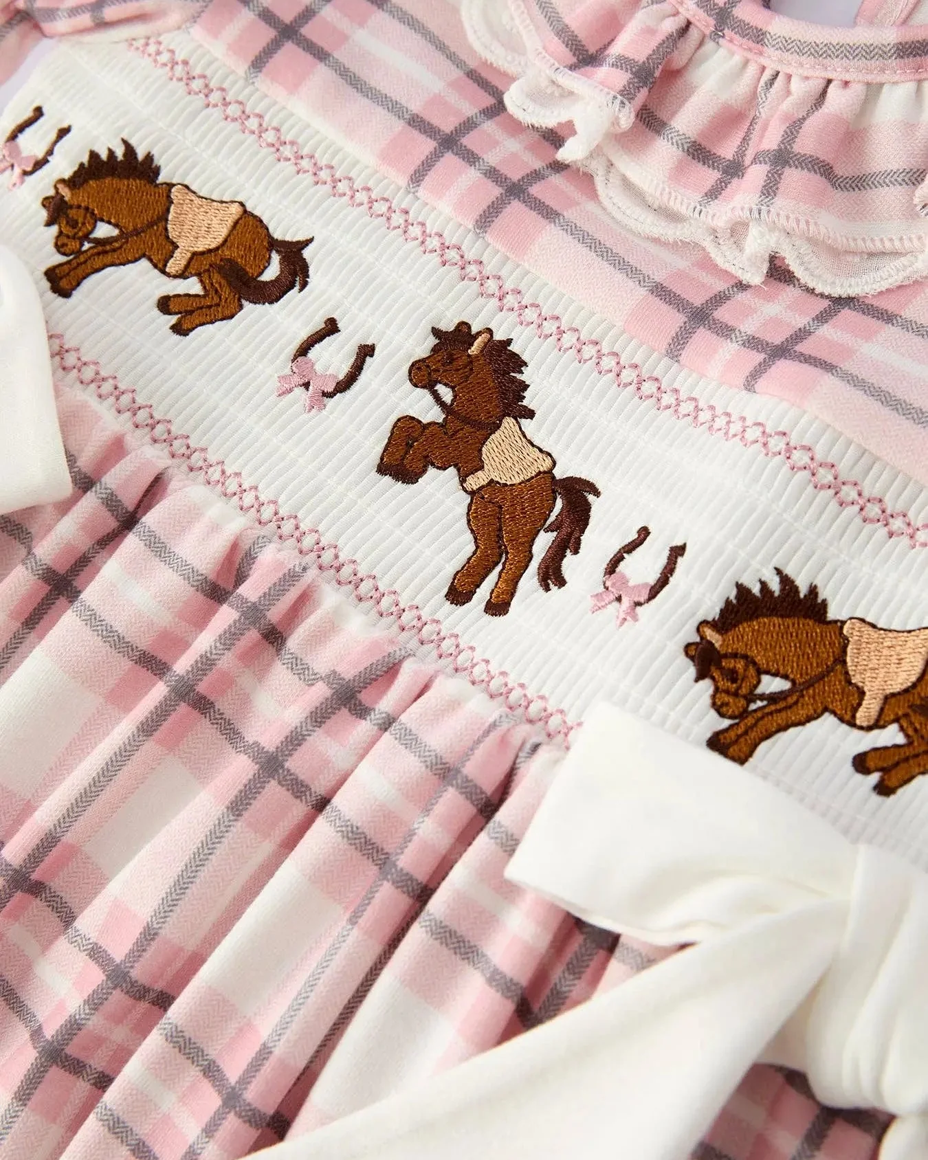 Plaid Horse Smocked Girls Dress - Image 4